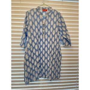Women’s Indian Pakistani Kurti Tunic Blue White Size XL **See Measurements**